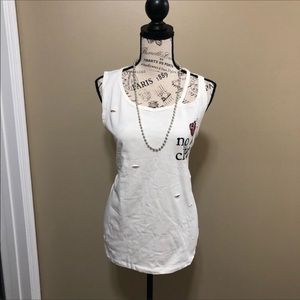 Electric Pink White Distressed Sleeveless Plus Size Top Size 2X